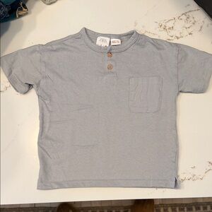 ZARA Light Gray Short Sleeve Henley Pocket Tee for Kids